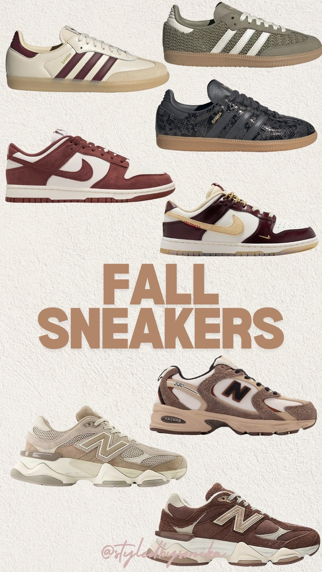 Fall sneakers
Brown sneakers
Adidas samba gazelles
New balance
 Nike shoes


#LTKShoeCrush #LTKFindsUnder100 #LTKFindsUnder50