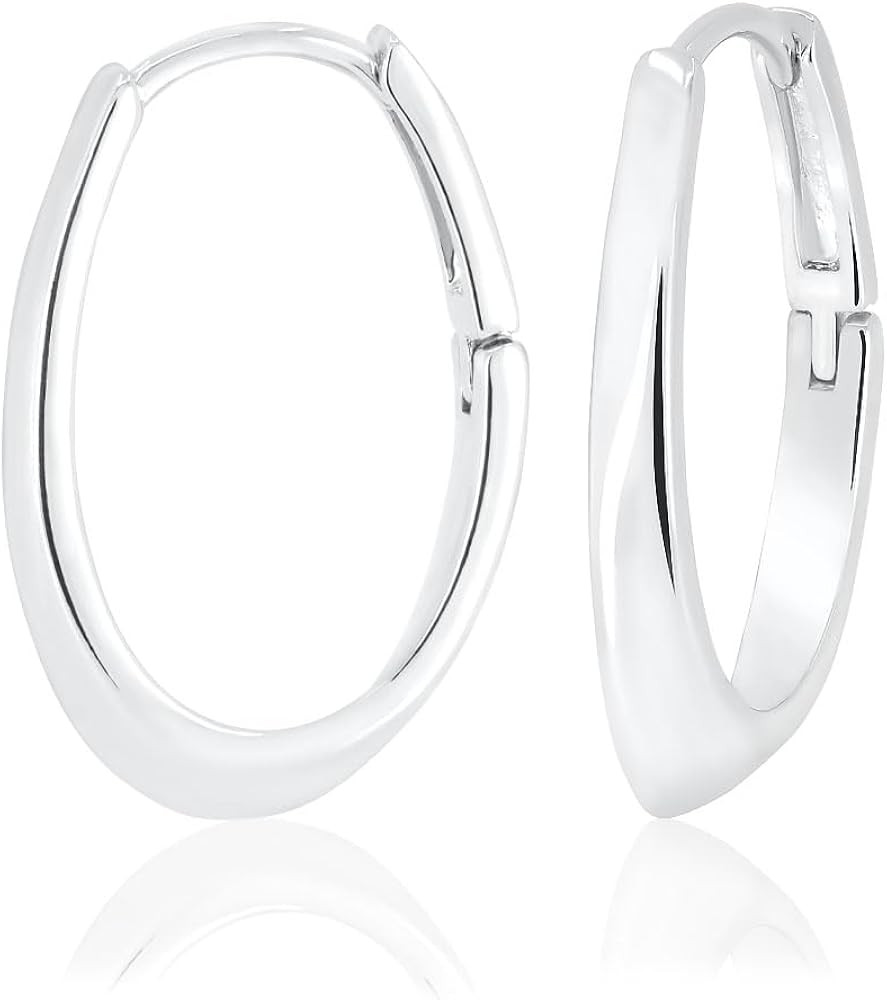 Sterling Silver Hoop Earrings for women | Oval Shape Hinged Hoop | Amazon (US)