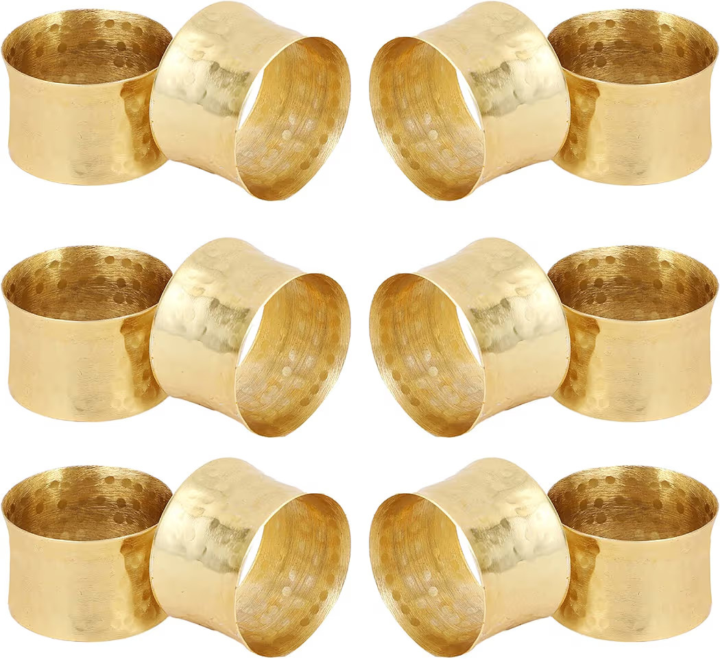 Handmade Round Hammered Golden Napkin Rings Holder for Dinning Table Parties Everyday, Set of 12 | Amazon (US)
