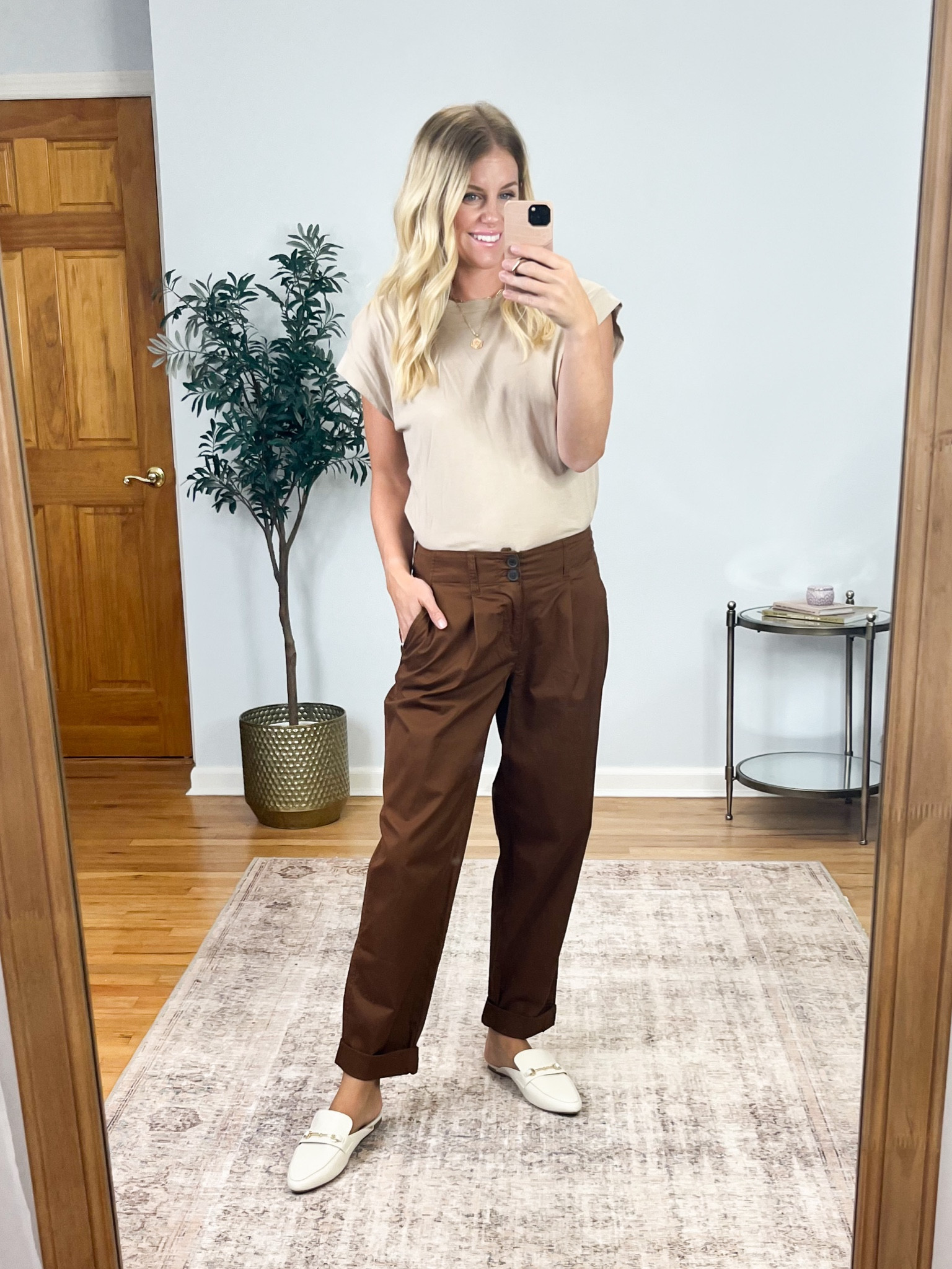 I love these pants! I wasn’t sure about the trouser trend but when I saw these I had to try this casual style. I love this color for fall. They fit true to size- I’m wearing a size 2. These are great workwear pants! Paired it with one of my favorite tees! 

#LTKworkwear #LTKunder50 #LTKFind
