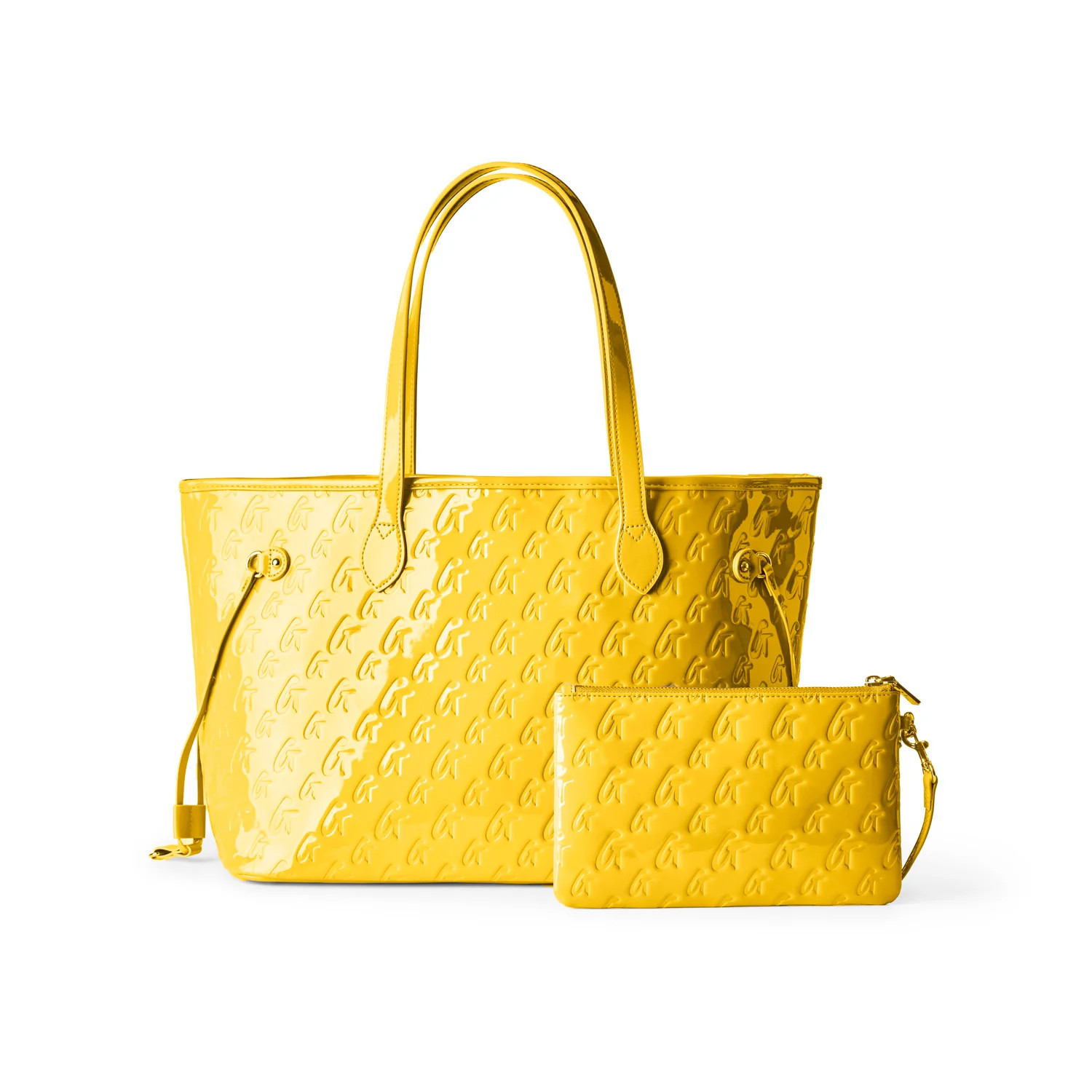 MONOGRAM GLAM TOTE WITH WRISTLET - MIRROR YELLOW | Glam-Aholic Lifestyle