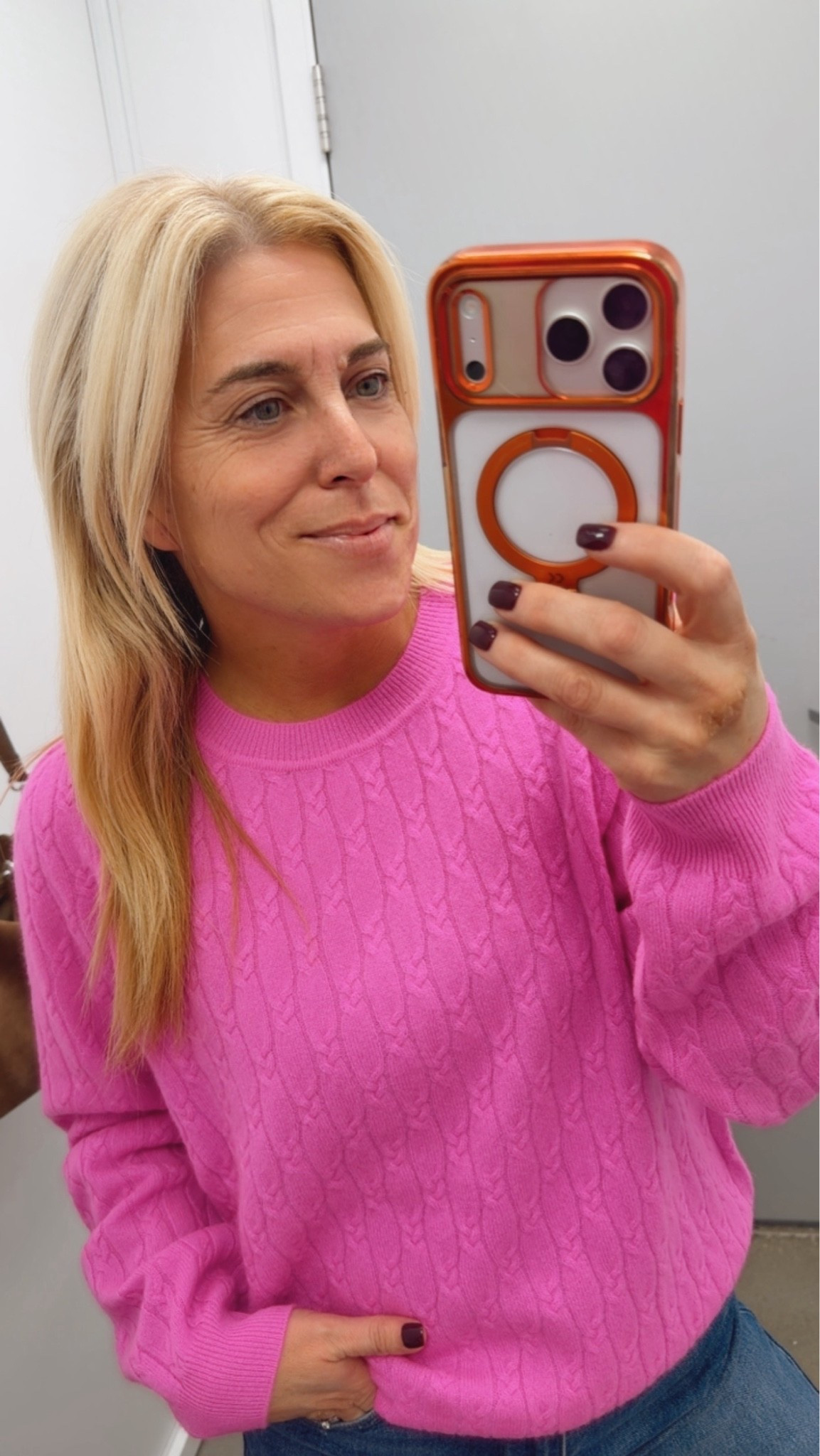 Prettiest pink cableknit cashmere sweater