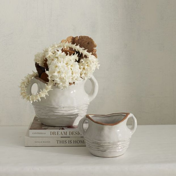Textured Vase Pot With Handles | Antique Farm House