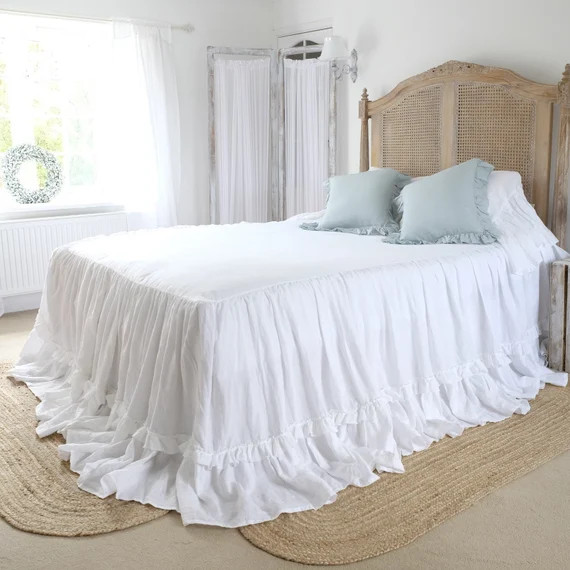 Linen Bedspread - Ruffled Coverlet - Shabby Chic Bedding! | Etsy (US)