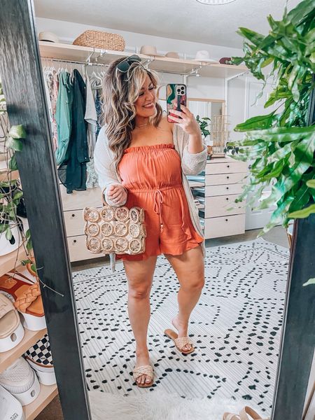 Summer casual outfit (code: 20TARYN) Romper size xl, size up one for longer torsos strapless romper Xl in this coverup short sleeve sweater cardigan Linked this adorable summer bag too

#LTKSeasonal #LTKstyletip #LTKcurves
