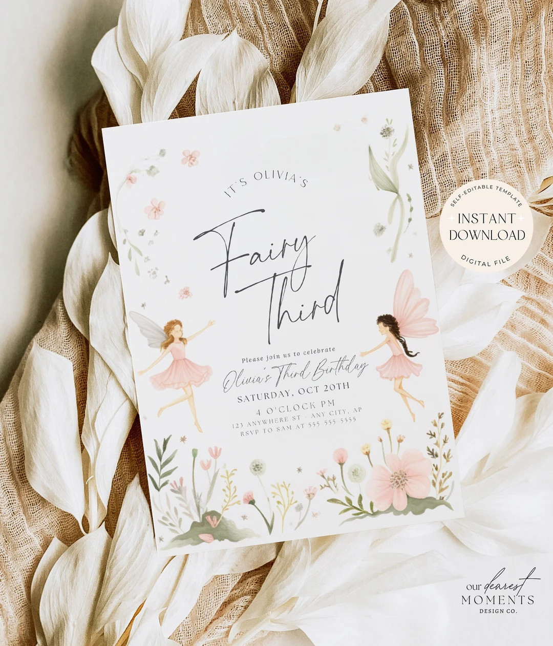 Fairy Third Birthday Invitation Digital Third Birthday Invitation for Girl 3rd Birthday Fairy The... | Etsy (US)