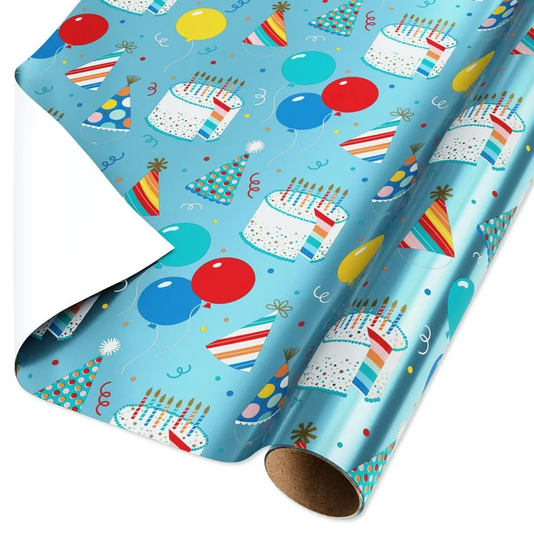 American Greetings 30 in. Light Blue Birthday Foil Wrapping Paper, Celebration (1-Roll, 15 Sq. ft... | Walmart (US)