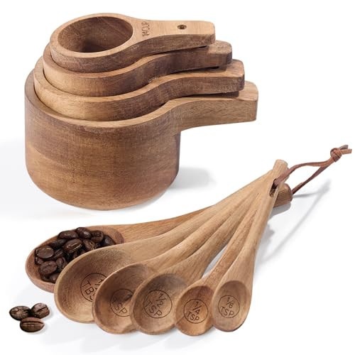 10-Piece Measuring Cups and Measuring Spoons Set, Handcrafted Acacia Wooden Measuring Cups with Tablespoon Teaspoon Measuring Spoons for Dry Ingredients, Natural Wood Rustic Kitchen Accessories | Amazon (US)