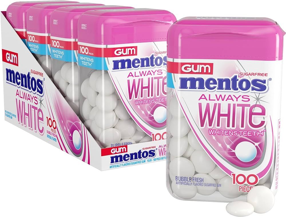 Mentos Always White Sugar-Free Chewing Gum with Xylitol, Bubble Fresh, 100 Piece Bottle (Pack of ... | Amazon (US)
