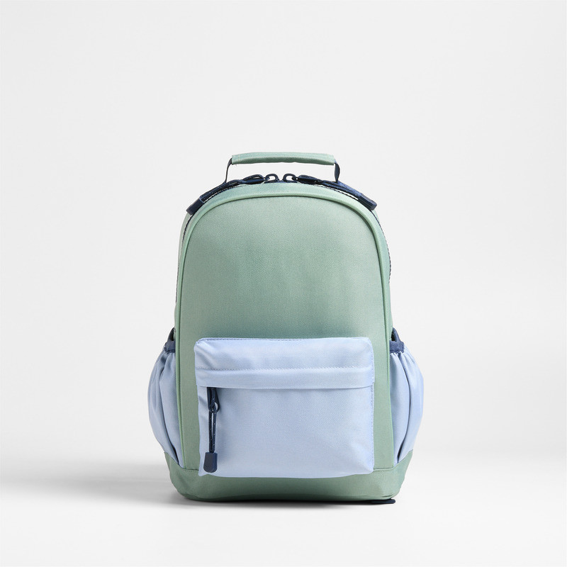 Green and Blue Colorblock Small Kids Backpack with Side Pockets + Reviews | Crate & Kids | Crate & Barrel