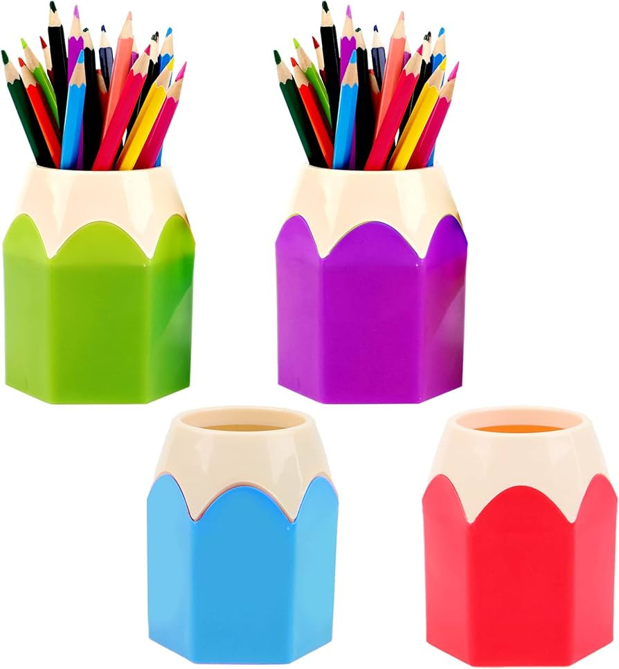 4 Pieces Pencil Shaped Pen Holders,Pencil Storage Organizer,Cute Desktop Pen Cup,Makeup Brush Con... | Amazon (US)