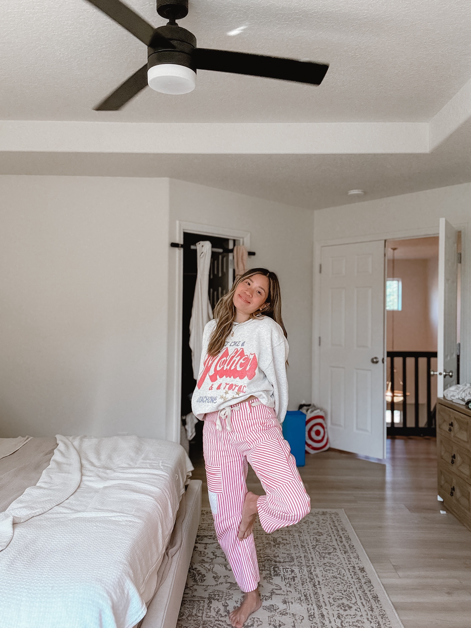 Pants size small, sweater size large. However I wish I sized down in sweater. The pants I did take the hip hem out and sewed it straight down for a more relaxed look.

#LTKFindsUnder50 #LTKFindsUnder100