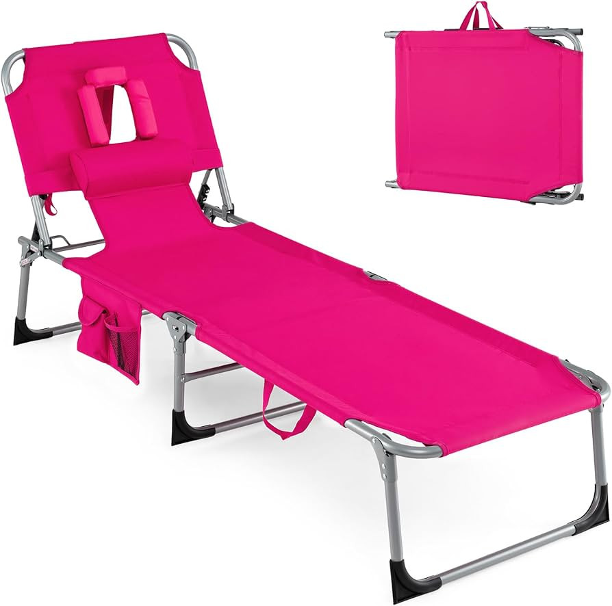 Goplus Tanning Chair, Folding Adjustable Patio Lounge Chair with Face Hole, Removable Pillow, 330... | Amazon (US)