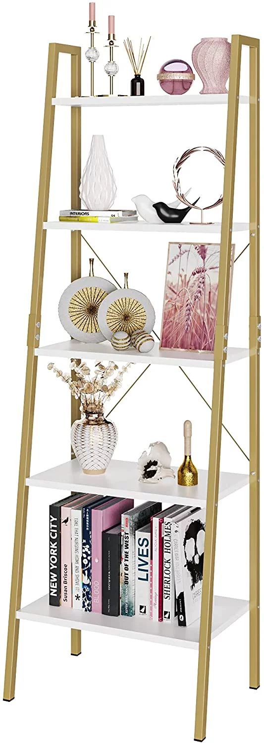 Homfa 5 Tier Modern Bookshelf, Free Standing Ladder Shelf, Storage Rack with Metal Frame, Organiz... | Walmart (US)