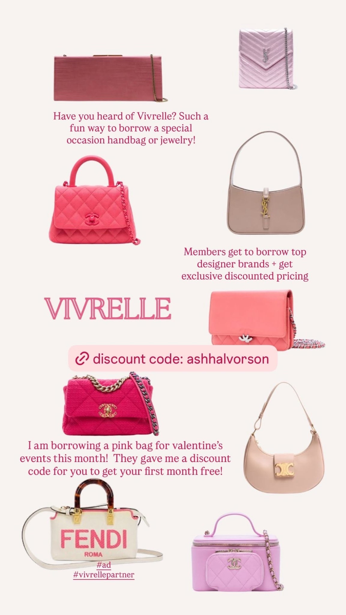 I am obsessed with this new company I found, Vivrelle! You can rent designer purses and jewelry at an affordable price 👜 if interested, make sure you use my discount code “ashhalvorson”! #LTKmomlife 

#LTKValentine #LTKgrwm #LTKootd