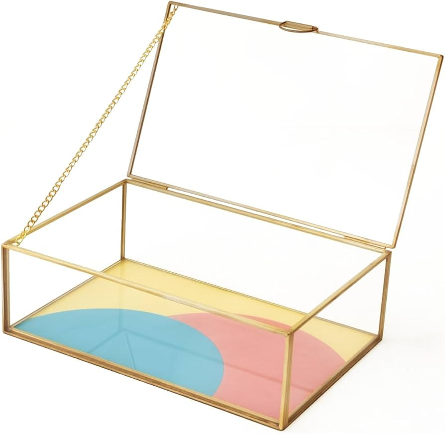 Glass Box, Color Geometry Design, Display Organizer with Hinged Lid, Keepsake Box for Storage Jew... | Amazon (US)