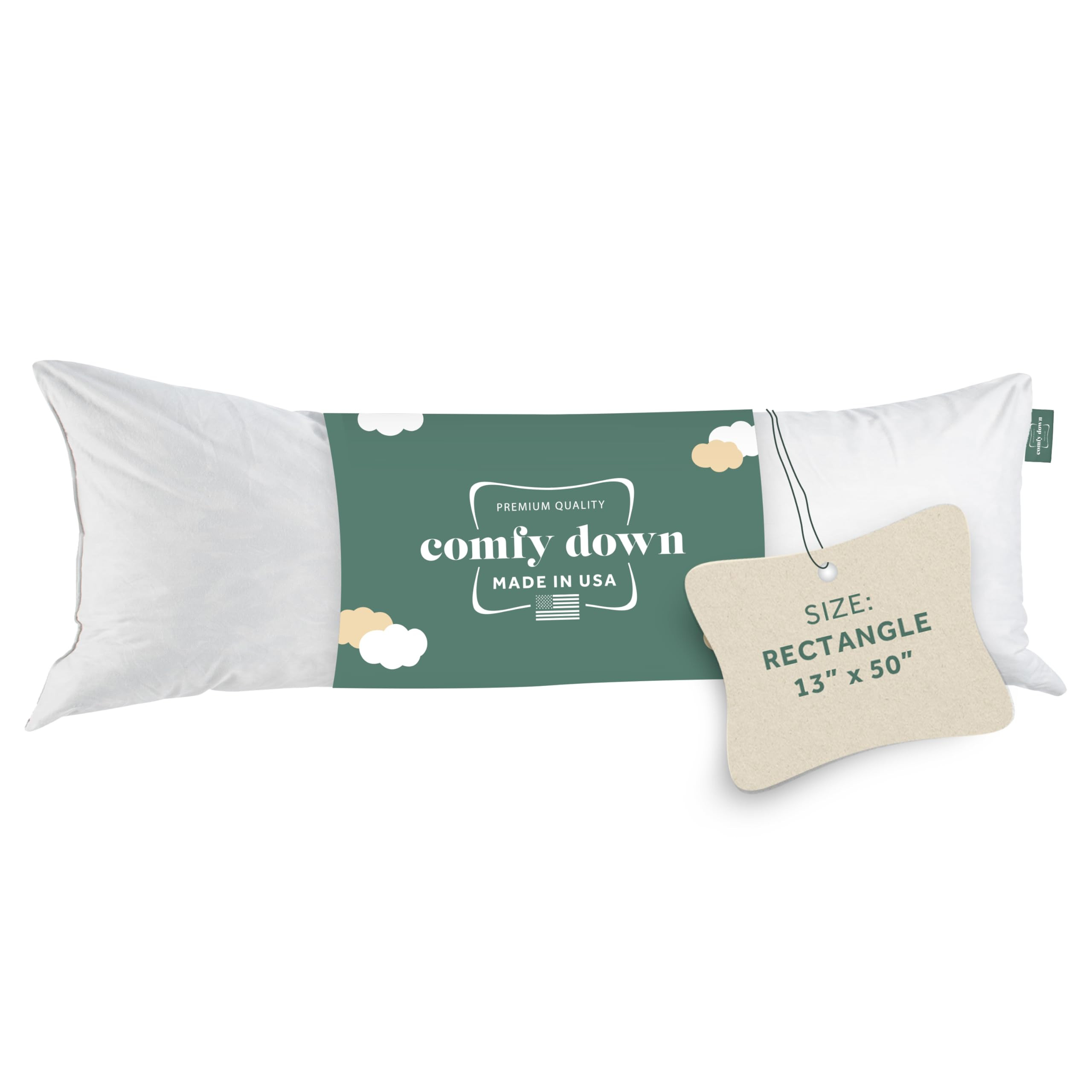 ComfyDown 13x50 Throw Pillow Insert, Down & Feather Fill, 100% Cotton Cover, Made in USA – Premium Soft Lumbar Decorative Pillow Form Sham Stuffer for Bed, Sofa & Couch | Amazon (US)