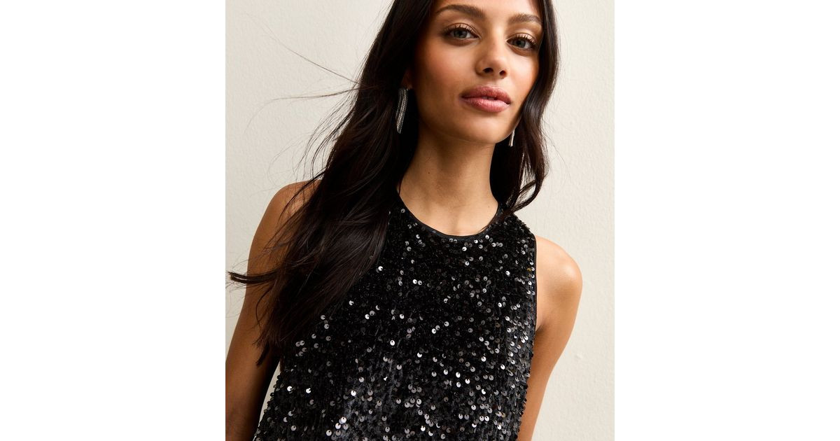 Black Sequin Sleeveless Top | New Look | New Look (UK)
