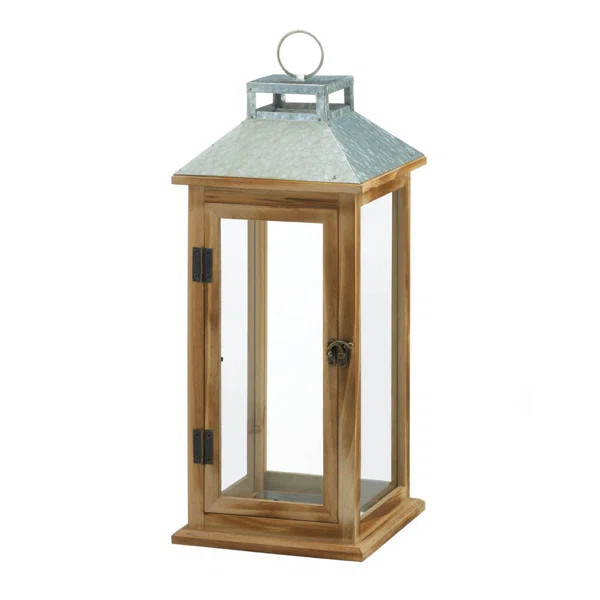 Galvanized Metal and Wood Lantern | Wayfair North America