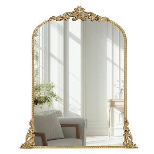 Growsun Vintage Gold Arched Mirror, 24''x36'' Antique Baroque Wall Mirror Decor, Traditional Ornate Mirror with Full Metal Frame for Fireplace/Entryway/Living Room/Bathroom | Amazon (US)