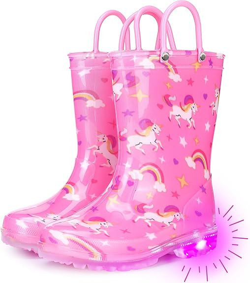 Rain Boots for Girls Toddlers - Light Up Kids Rainboots Boots Waterproof Lightweight Rain Shoes w... | Amazon (US)