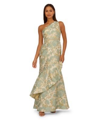 Adrianna Papell Women's Metallic Jacquard One-Shoulder Dress - Sage Multi | Macy's