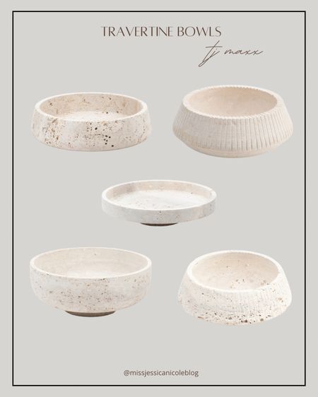 Travertine bowls, coffee table and shelf styling, Tj maxx home finds, neutral home decor, affordable home decor 

#LTKhome