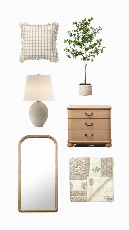 Bedroom refresh with McGee & Co. 
White oak dresser, floor mirror, faux tree, throw pillow, printed quilt, bedding, quilt, table lamp

#LTKunder100 #LTKhome #LTKstyletip
