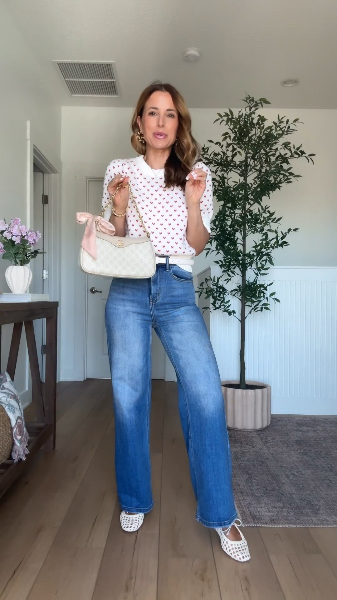 
My spring outfit of the day! Target heart sweater in XS. Amazon tummy control wide leg jeans in size 24, inseam is 29”. Sam Edelman Woven ballet flats are true to size. Gucci Ophidia bag. Mom outfit. Elevated casual outfit. Everyday outfit. Spring outfit. Spring style.

#LTKootd #LTKPetite #LTKgrwm