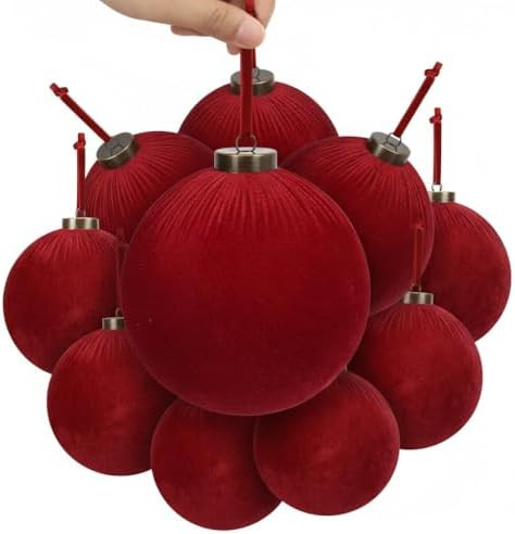 9 PCS Velvet Christmas Balls Ornaments 4inch& 6inch Christmas Large Ball Set for Xmas Tree Decor,... | Amazon (US)