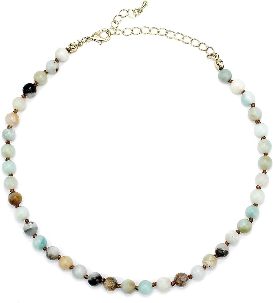 POMINA Semi Precious Stone Beaded Short Choker Necklace for Women Natural Gemstone Beaded Choker Nec | Amazon (US)