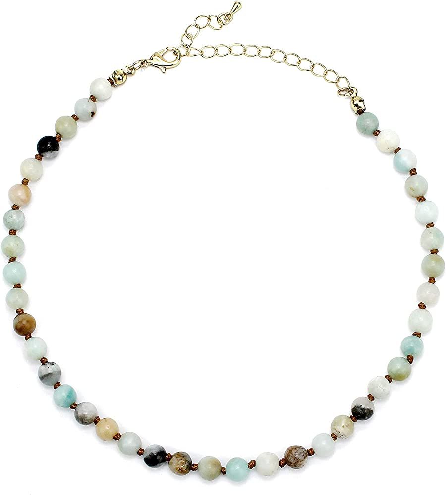 POMINA Semi Precious Stone Beaded Short Choker Necklace for Women Natural Gemstone Beaded Choker Nec | Amazon (US)
