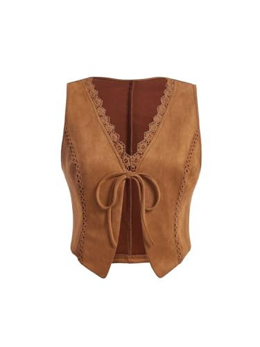 Verdusa Women's Plus Size Tie Front Vest Sleeveless Asymmetrical Jacket Faux Suede Cardigan | Amazon (US)