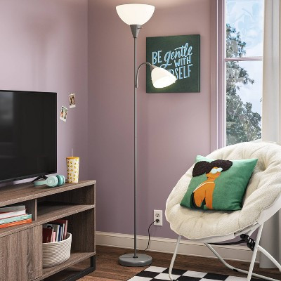 Torchiere with Task Light Floor Lamp Silver - Room Essentials™: Adjustable, ETL Listed, Metal Body | Target