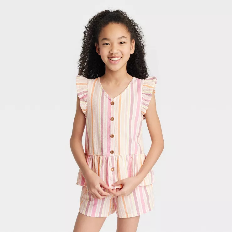 Girls' Button-Front Sleeveless Woven Shirt - Cat & Jack™ | Target