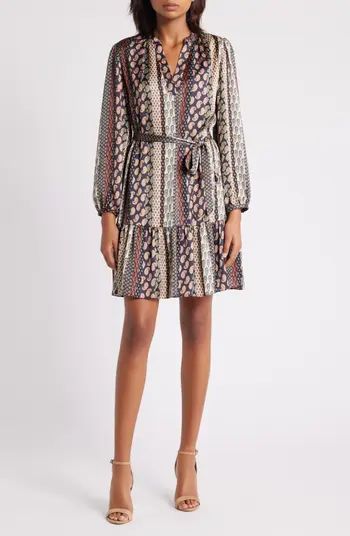 Print Stripe Long Sleeve Satin Dress | Nordstrom