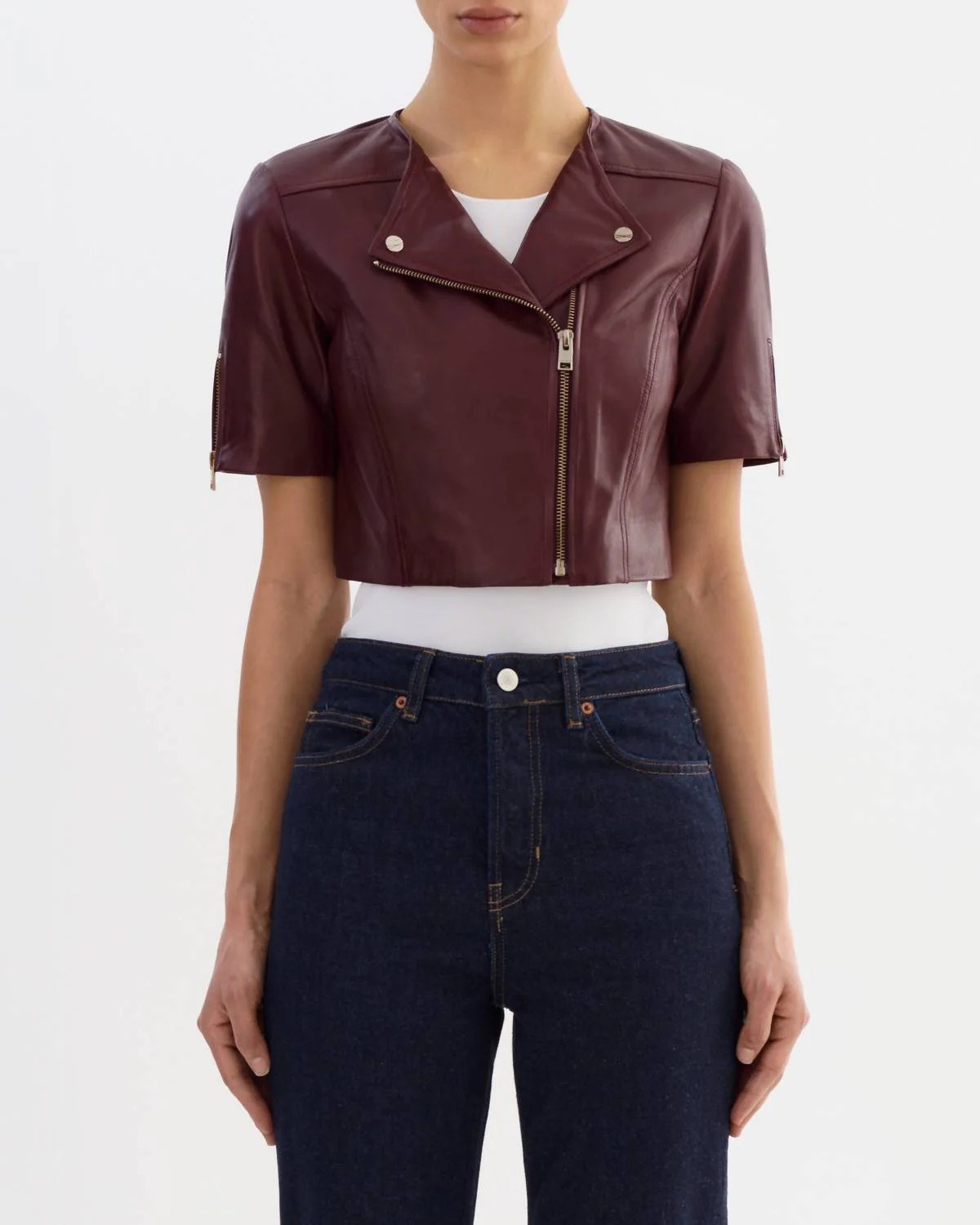 Kirsi Cropped Biker Jacket In Vamp | Shop Simon