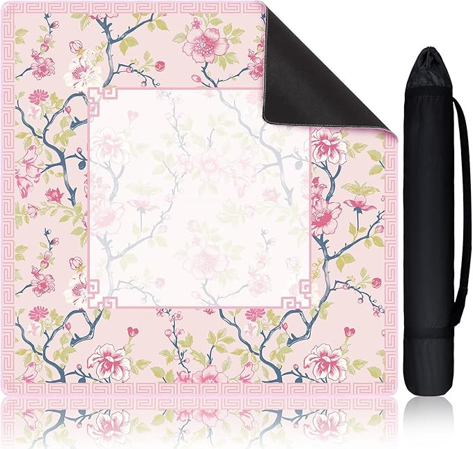 Chinoiserie Mahjong Mat with 1 Carrying Bag 31.5" x 31.5" Pink and White Rubber Anti Slip and Noi... | Amazon (US)