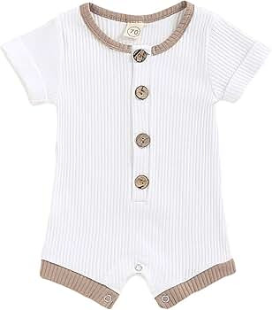 Newborn Baby Boys Girls Knitted Short Sleeve Romper Unisex Button Pajamas Set One Piece Bodysuit | Amazon (US)