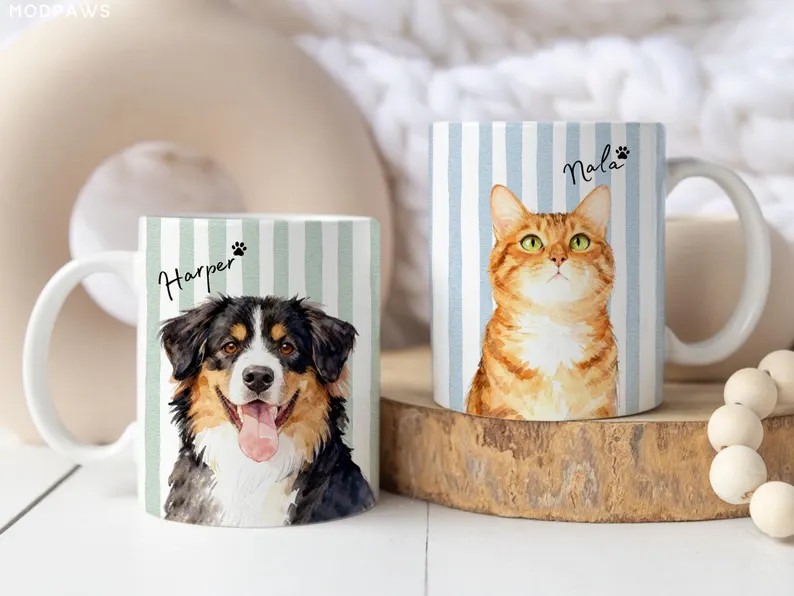 Custom Striped Pet Mug With Photo and Name Personalized Coffee Cup for Dog Moms - Etsy | Etsy (Global)