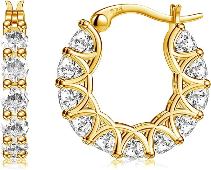 Gold Hoop Earrings, Gold Plated Cubic Zirconia Small Hoop Earrings for Women Girls from AllenCOCO | Amazon (US)