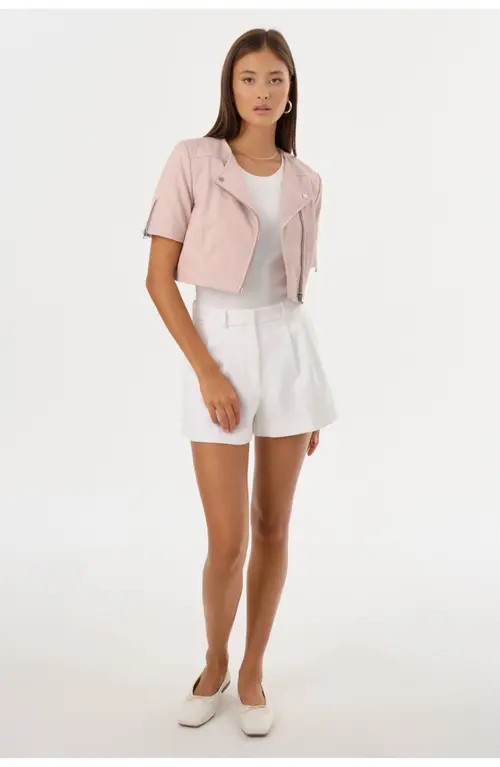 LAMARQUE Kirsi | Cropped Biker Jacket in Pink Denim at Nordstrom, Size Small | Nordstrom