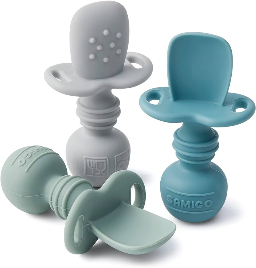 SAMiGO Silicone Baby Spoons Self Feeding 6+ Months - Infant Toddler Utensils - First Stage Baby L... | Amazon (US)