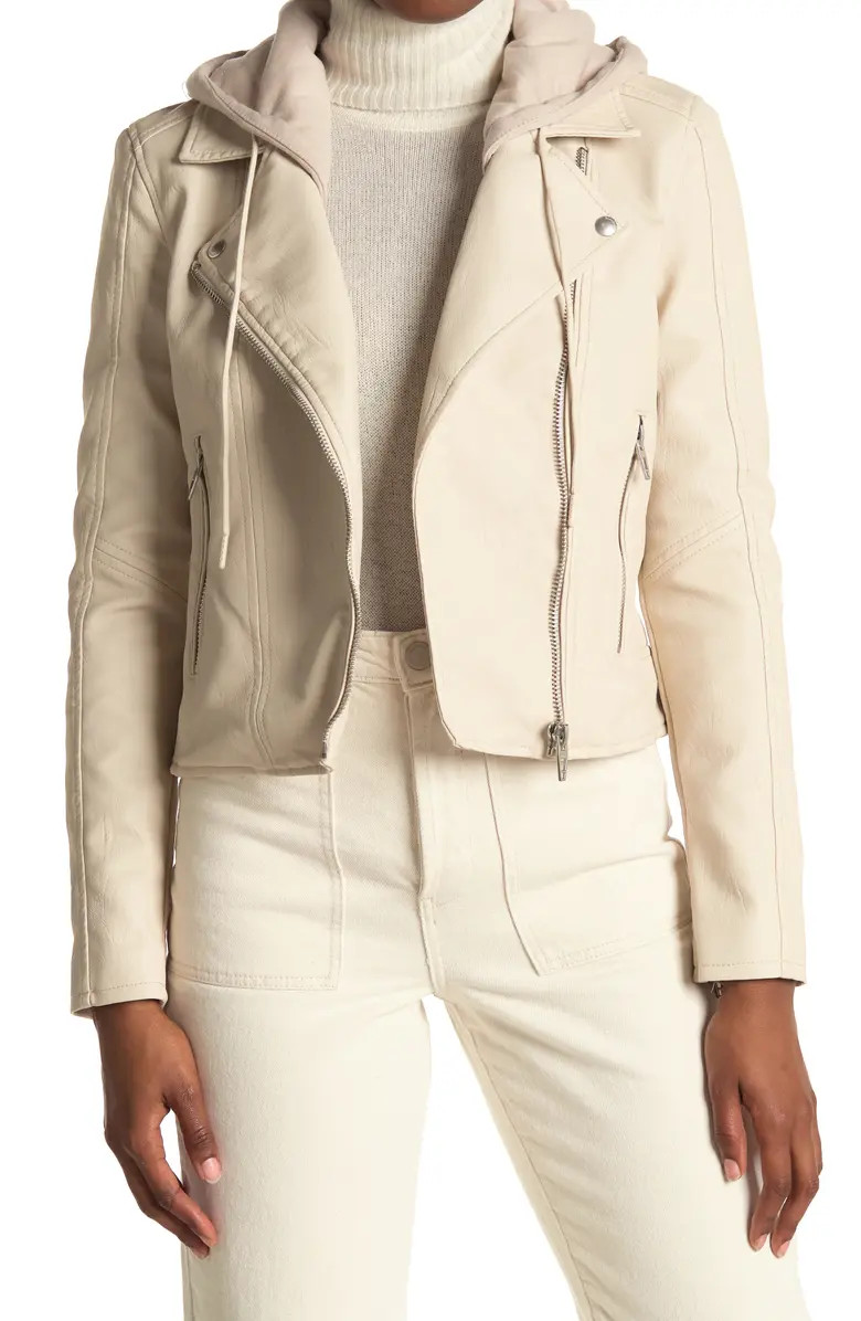 Faux Leather Hooded Crop Moto Jacket | Nordstrom Rack