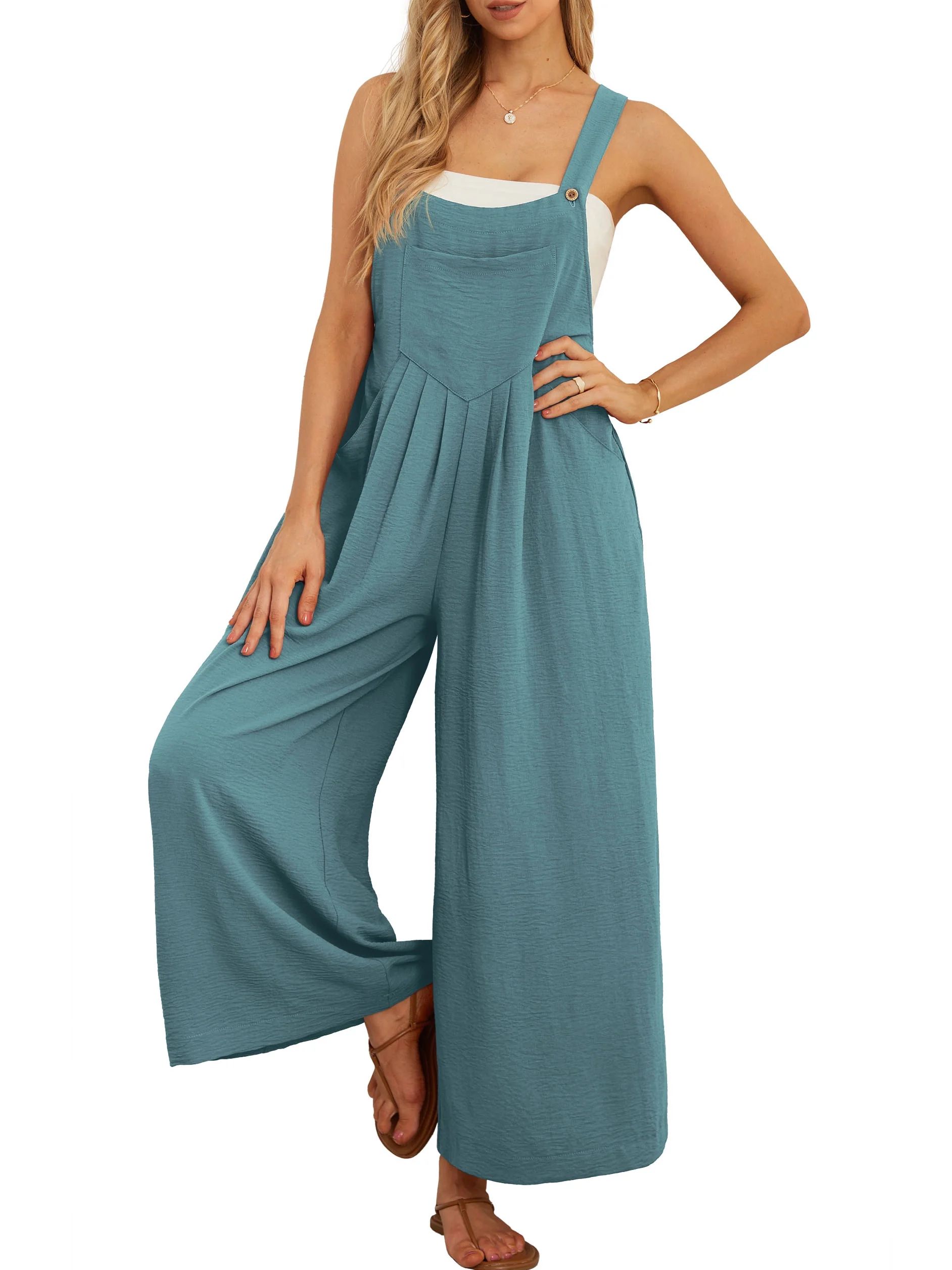 Cueply Women's Overalls Jumpsuits Casual Loose Adjustable Straps Wide Leg Long Pant with Pockets | Walmart (US)