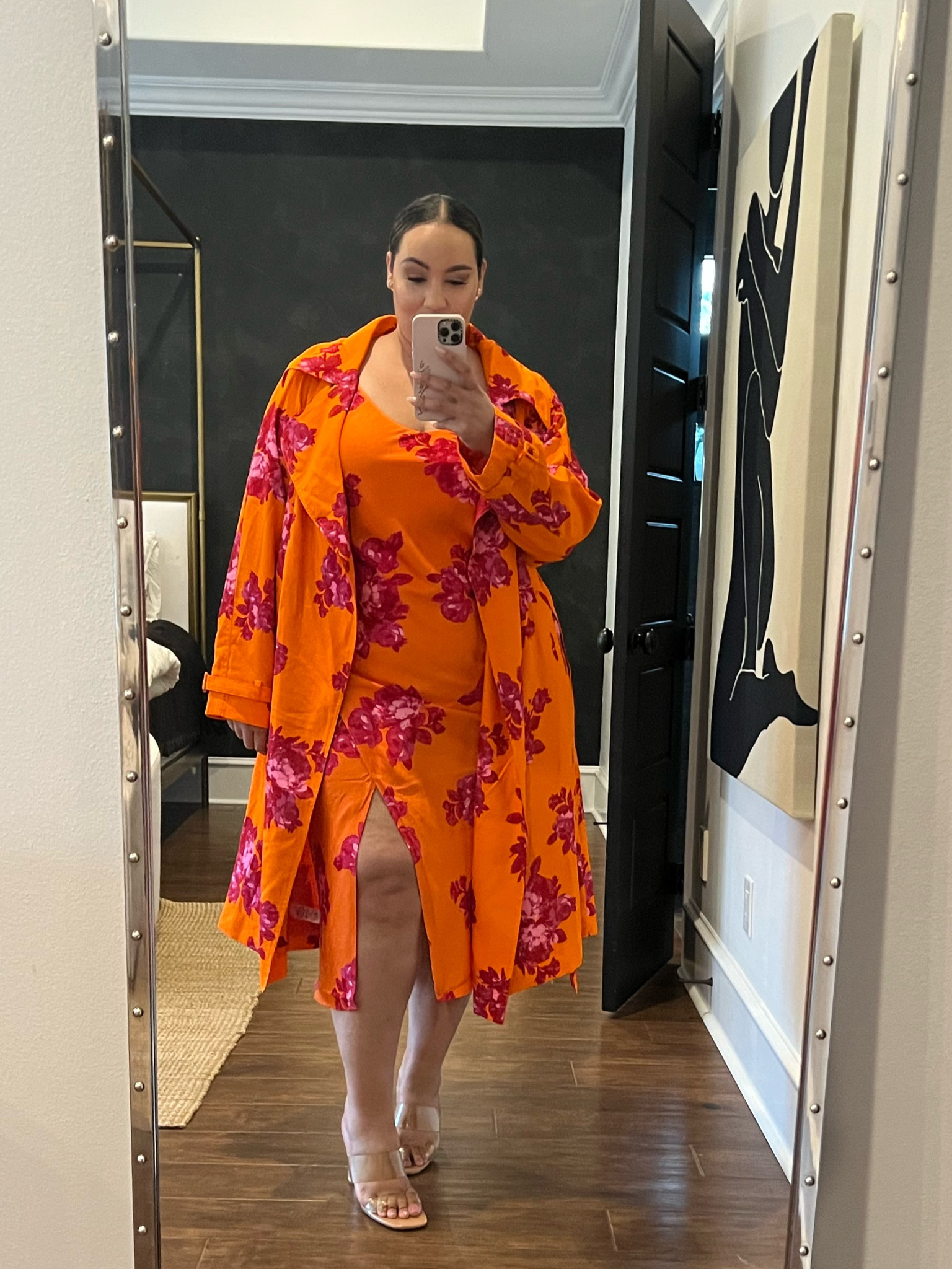 Orange, spring, dress, wedding guest, floral pattern, slip dress under 50 curvy curve plus plus size body positive size 20 size 2X 

#LTKstyletip #LTKunder50 #LTKcurves