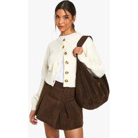 Womens Crew Neck Puff Sleeve Soft Knit Micro Cardigan - Cream - S | boohoo (US & Canada)