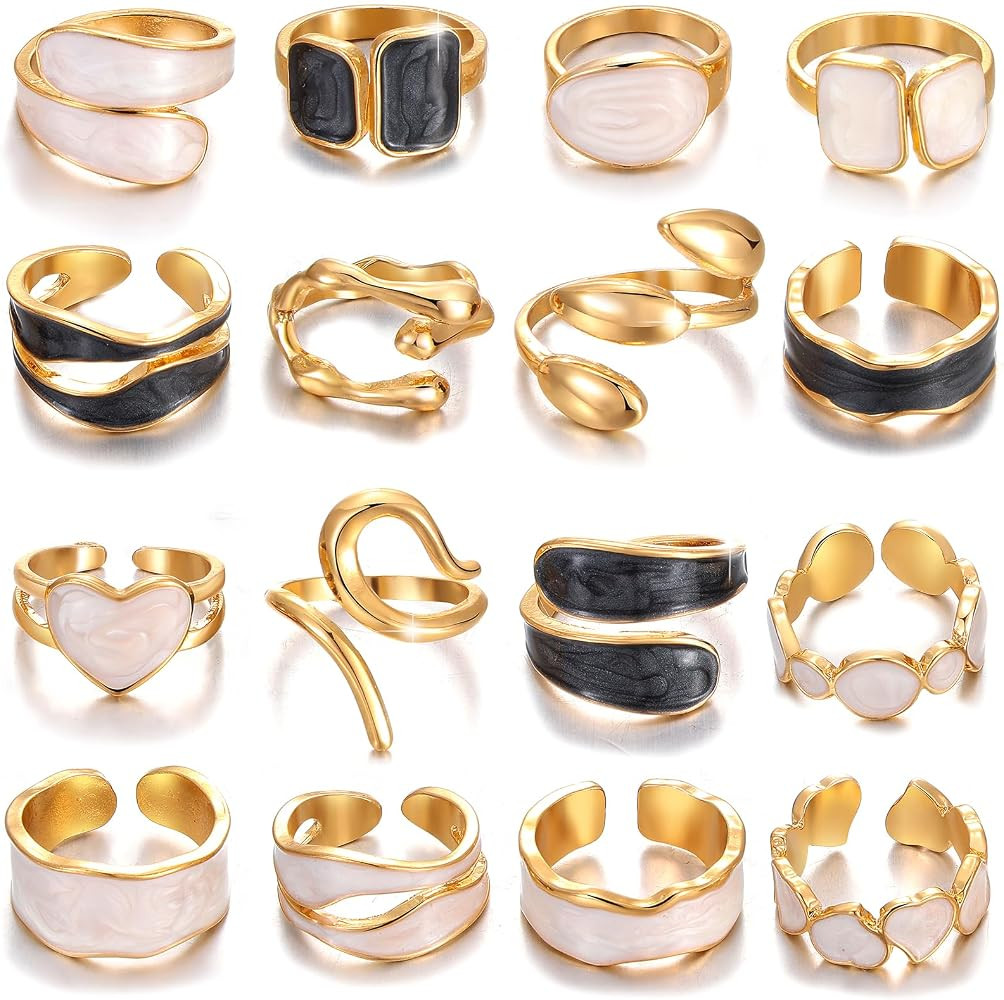 KISS WIFE Golden Silvery Black Kunckle Rings Set for Women, Dainty Simple Trendy Cute Stackable F... | Amazon (US)