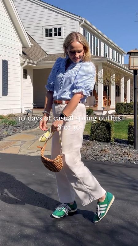 Everyday casual spring outfit: A target bag strap on a Clare v bag, green adidas sneakers, a tuckernuck better than basic top, stacked bracelets, Boden belt, and Amazon earring set. 

Details and more everyday outfits over on CLAIRELATELY.com 

#LTKVideo #LTKstyletip #LTKfindsunder100