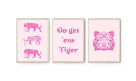 Pink Tiger Prints Gallery Wall Set of 3 Posters Blush Pink - Etsy | Etsy (US)